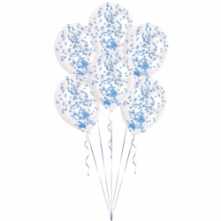 Balony transparentne z niebieskim konfetti